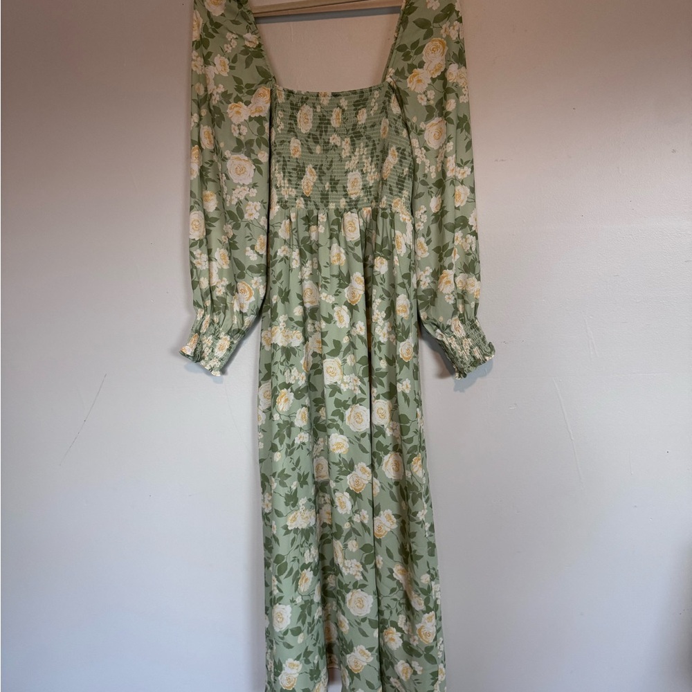OPI Sage Floral Long Sleeve Dress